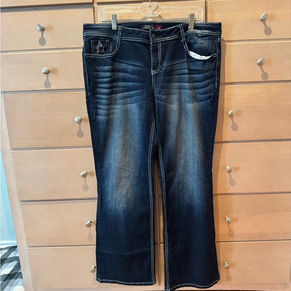 People's Liberation Indigo Bootcut Jeans with Faded Whiskering Size 15/16
